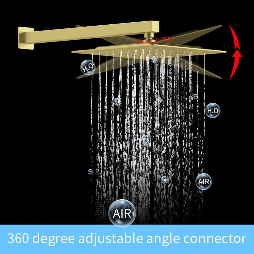 image-Shower System Shower Faucet Combo Set Wall Mounted with 10" Rainfall Shower Head and handheld shower faucet, Brushed Gold Finish with Brass Valve Rough-In