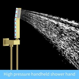image-Shower System Shower Faucet Combo Set Wall Mounted with 10" Rainfall Shower Head and handheld shower faucet, Brushed Gold Finish with Brass Valve Rough-In
