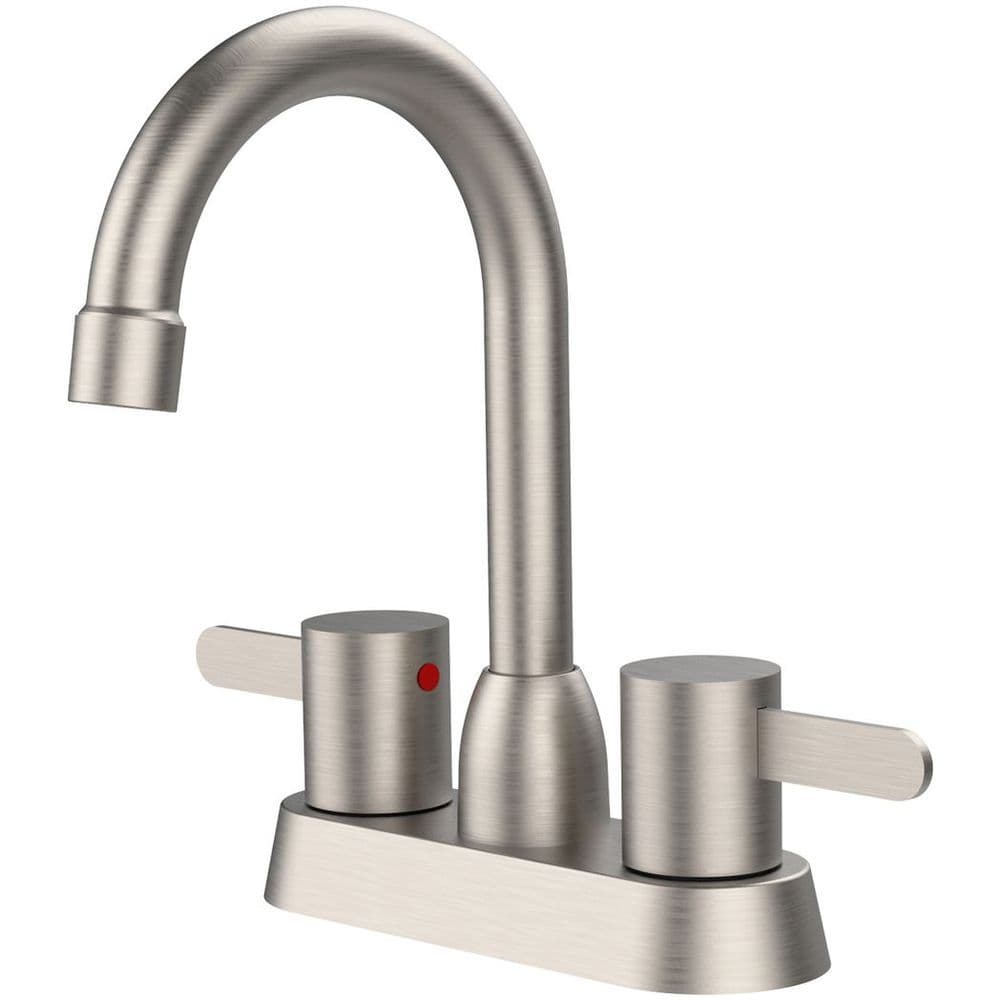 image-2 Handles Bathroom Sink Faucet, Brushed Nickel Centerset RV Bathroom Faucets for 3 Hole