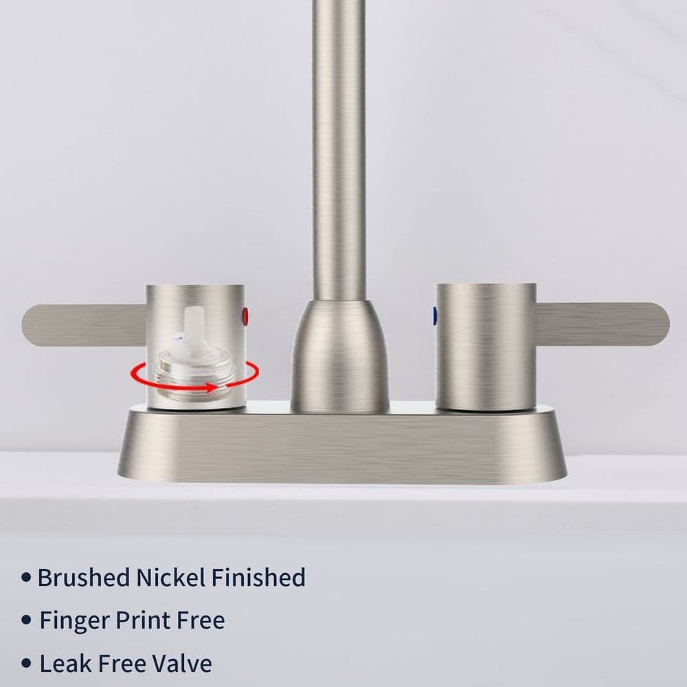image-2 Handles Bathroom Sink Faucet, Brushed Nickel Centerset RV Bathroom Faucets for 3 Hole