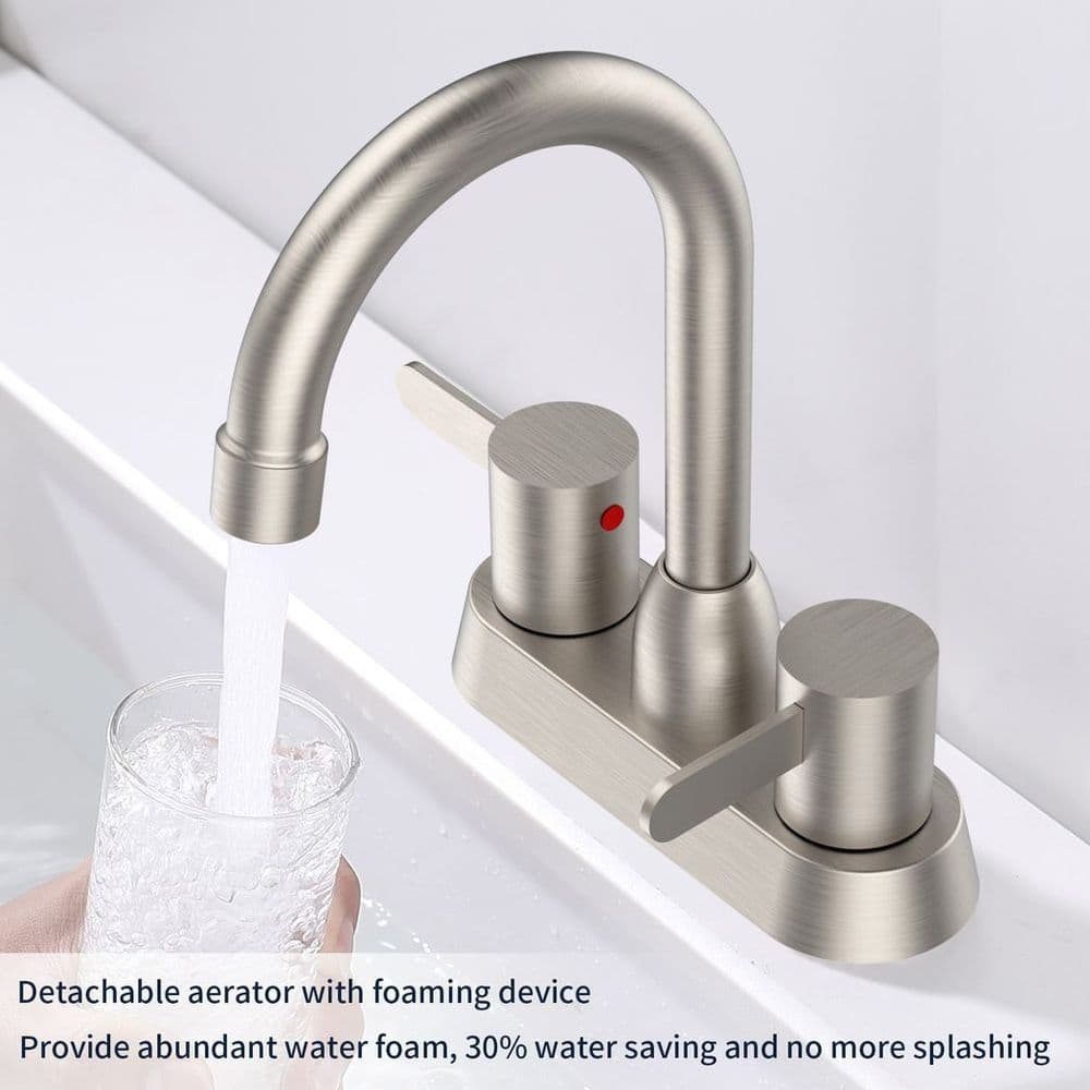 image-2 Handles Bathroom Sink Faucet, Brushed Nickel Centerset RV Bathroom Faucets for 3 Hole