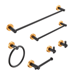 image-Bathroom Hardware Set, Thicken Space Aluminum 6 PCS Towel bar Set- Black Gold 24 Inches Wall Mounted