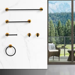 image-Bathroom Hardware Set, Thicken Space Aluminum 6 PCS Towel bar Set- Black Gold 24 Inches Wall Mounted