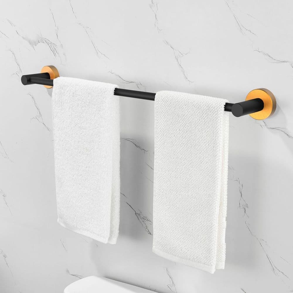 image-Bathroom Hardware Set, Thicken Space Aluminum 6 PCS Towel bar Set- Black Gold 24 Inches Wall Mounted