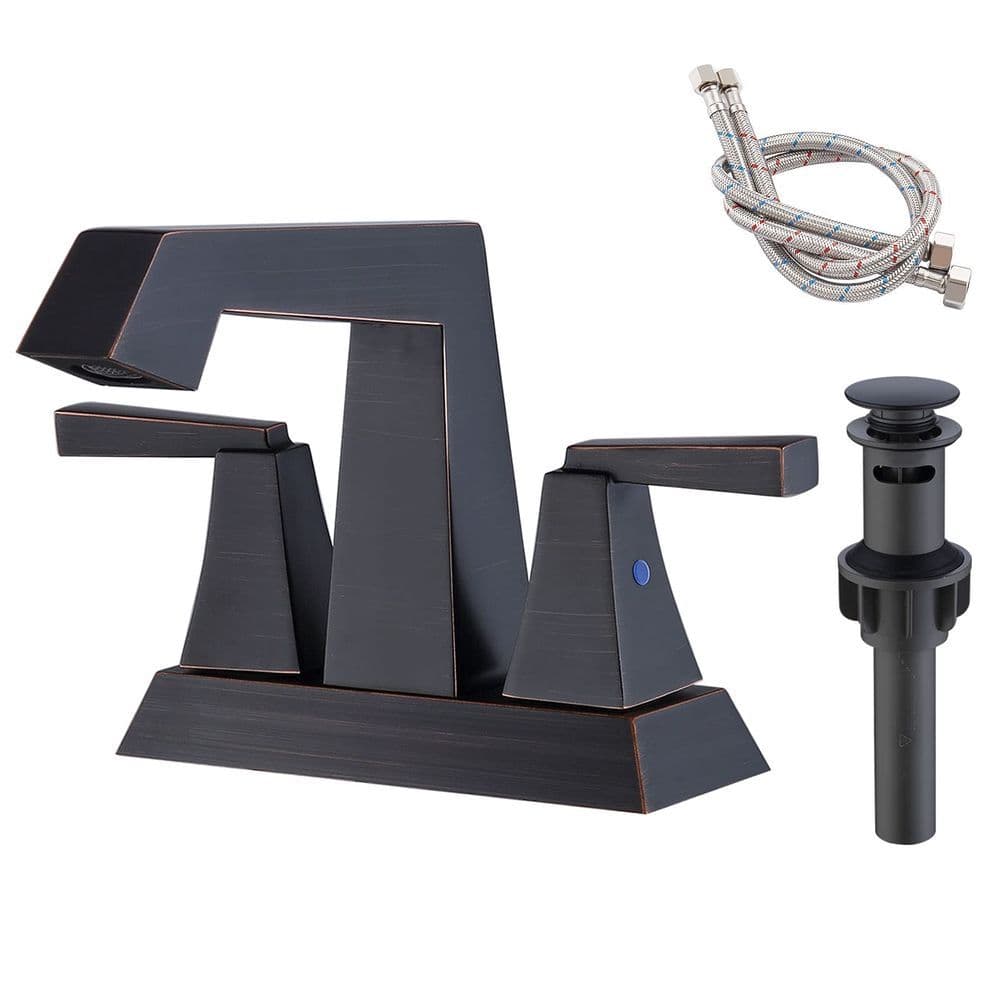 image-2-Handle Bathroom Sink Faucet Oil Rubbed Bronze 4 Inches Centerset Vanity Faucet 3 Hole Bathroom Faucet with Pop Up Drain & Supply Lines Modern Commercial Bathroom Faucets Lavatory Faucet Lead-Free