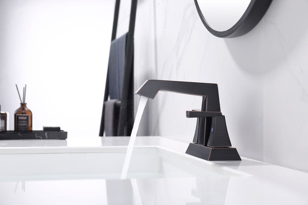 image-2-Handle Bathroom Sink Faucet Oil Rubbed Bronze 4 Inches Centerset Vanity Faucet 3 Hole Bathroom Faucet with Pop Up Drain & Supply Lines Modern Commercial Bathroom Faucets Lavatory Faucet Lead-Free