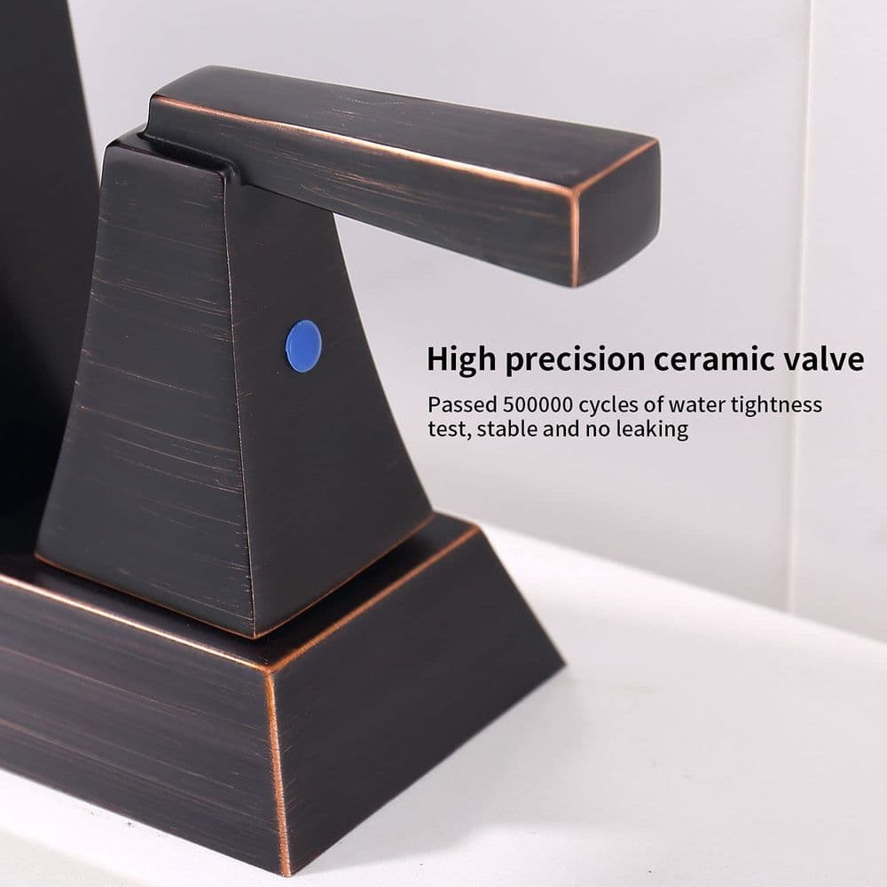 image-2-Handle Bathroom Sink Faucet Oil Rubbed Bronze 4 Inches Centerset Vanity Faucet 3 Hole Bathroom Faucet with Pop Up Drain & Supply Lines Modern Commercial Bathroom Faucets Lavatory Faucet Lead-Free