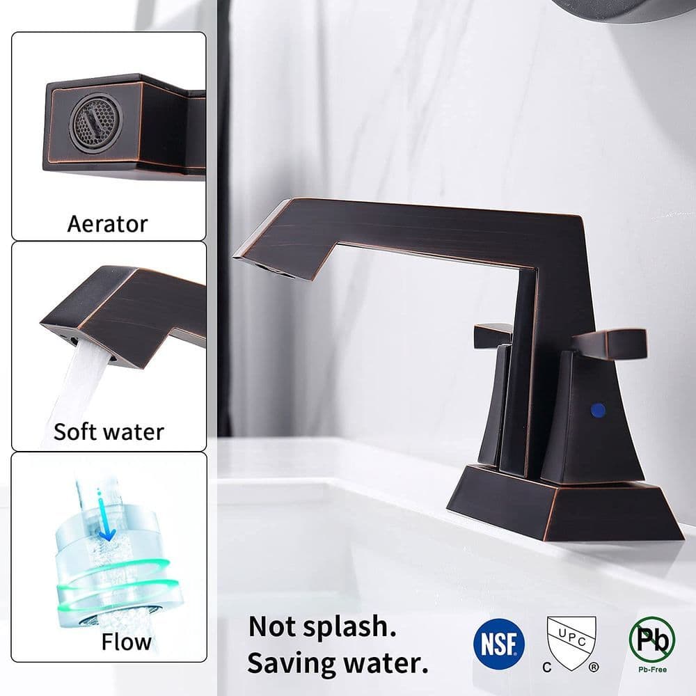 image-2-Handle Bathroom Sink Faucet Oil Rubbed Bronze 4 Inches Centerset Vanity Faucet 3 Hole Bathroom Faucet with Pop Up Drain & Supply Lines Modern Commercial Bathroom Faucets Lavatory Faucet Lead-Free
