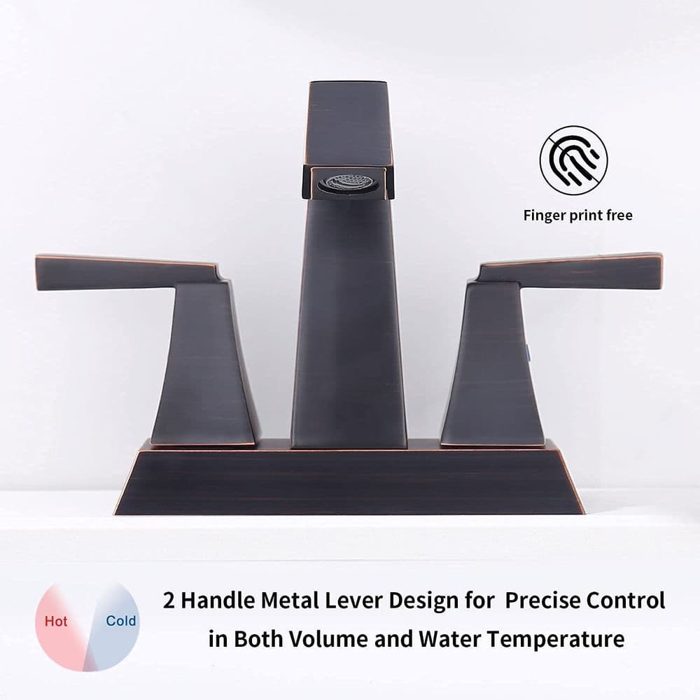 image-2-Handle Bathroom Sink Faucet Oil Rubbed Bronze 4 Inches Centerset Vanity Faucet 3 Hole Bathroom Faucet with Pop Up Drain & Supply Lines Modern Commercial Bathroom Faucets Lavatory Faucet Lead-Free