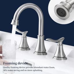 image-2-Handle 8 inch Widespread Bathroom Sink Faucet Brushed Nickel Lavatory Faucet 3 Hole 360° Swivel Spout Vanity Sink Basin Faucets with Pop Up Drain Assembly and cUPC Water Supply Hoses