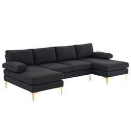 image-280*130*85 U-Shaped 4-Seat Linen Seat Frame Wooden Frame Back Iron Frame Golden Feet Indoor Modular Sofa Black