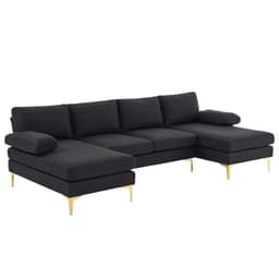 image-280*130*85 U-Shaped 4-Seat Linen Seat Frame Wooden Frame Back Iron Frame Golden Feet Indoor Modular Sofa Black
