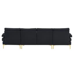 image-280*130*85 U-Shaped 4-Seat Linen Seat Frame Wooden Frame Back Iron Frame Golden Feet Indoor Modular Sofa Black