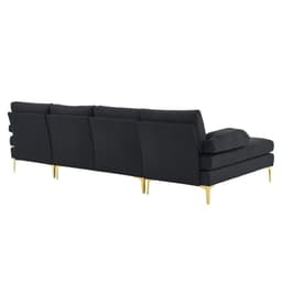 image-280*130*85 U-Shaped 4-Seat Linen Seat Frame Wooden Frame Back Iron Frame Golden Feet Indoor Modular Sofa Black