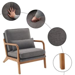 image-Oak Armrest Oak Upholstered Single Lounge Chair Indoor Lounge Chair Dark Grey