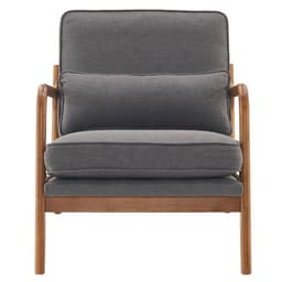 image-Oak Armrest Oak Upholstered Single Lounge Chair Indoor Lounge Chair Dark Grey