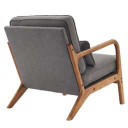 image-Oak Armrest Oak Upholstered Single Lounge Chair Indoor Lounge Chair Dark Grey