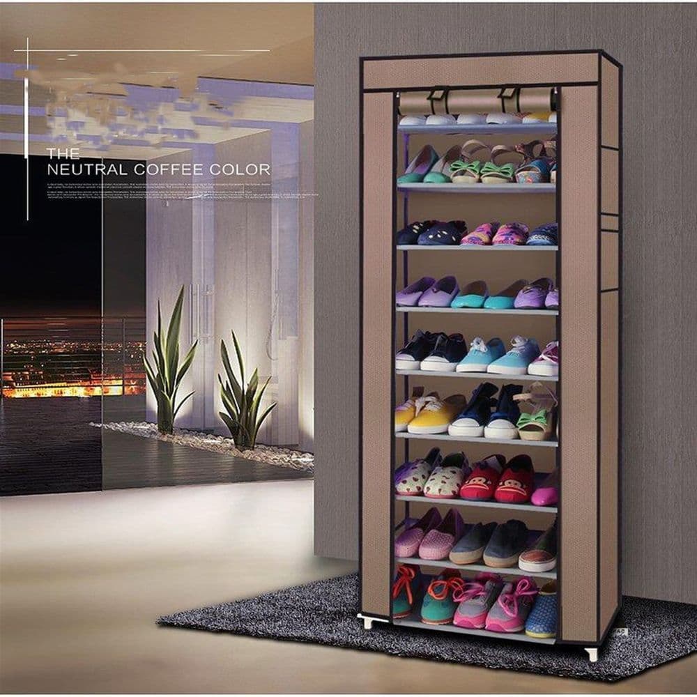 image-Fashionable Room-saving 9 Lattices Non-woven Fabric Shoe Rack Coffee