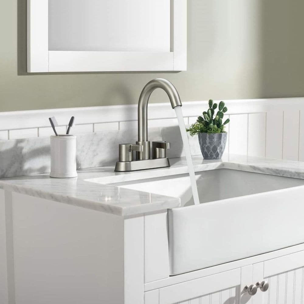 image-Bathroom Faucet 2 Handle Centerset Bathroom Sink Faucet with Pop Up Drain Assembly, 4 Inches Bathroom Vanity Lavatory Faucet 3 Holes Brushed Nickel