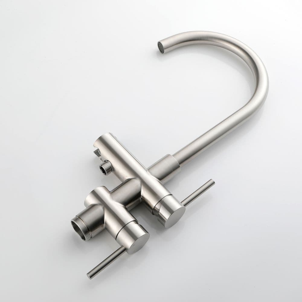 image-Mount Bathtub Faucet Freestanding Tub Filler Brushed Nickel Standing High Flow Shower Faucets with Handheld Shower Mixer Taps Swivel Spout