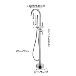 image-Mount Bathtub Faucet Freestanding Tub Filler Brushed Nickel Standing High Flow Shower Faucets with Handheld Shower Mixer Taps Swivel Spout