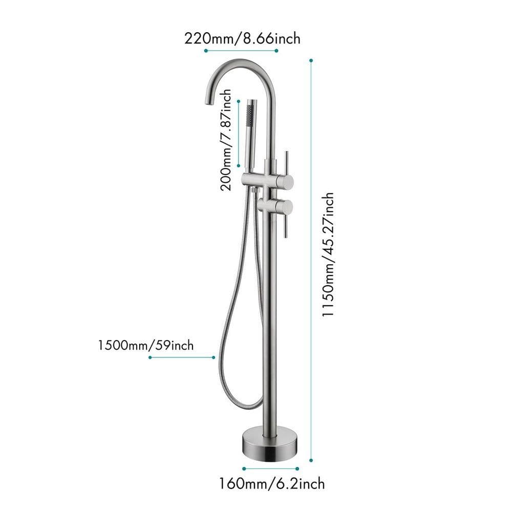 image-Mount Bathtub Faucet Freestanding Tub Filler Brushed Nickel Standing High Flow Shower Faucets with Handheld Shower Mixer Taps Swivel Spout