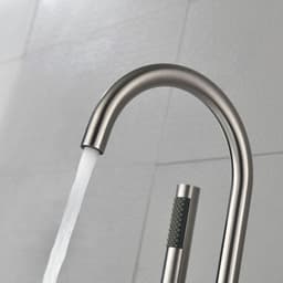 image-Mount Bathtub Faucet Freestanding Tub Filler Brushed Nickel Standing High Flow Shower Faucets with Handheld Shower Mixer Taps Swivel Spout