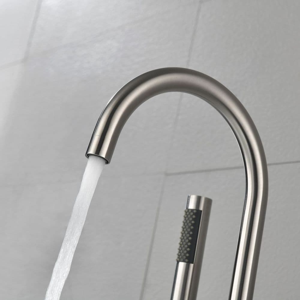 image-Mount Bathtub Faucet Freestanding Tub Filler Brushed Nickel Standing High Flow Shower Faucets with Handheld Shower Mixer Taps Swivel Spout