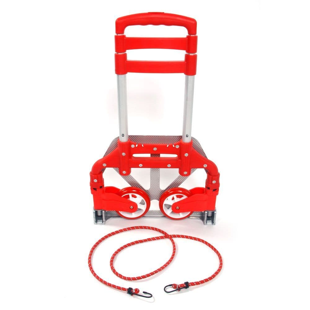 image-Portable Aluminium Cart Folding Dolly Push Truck Hand Collapsible Trolley Luggage Red