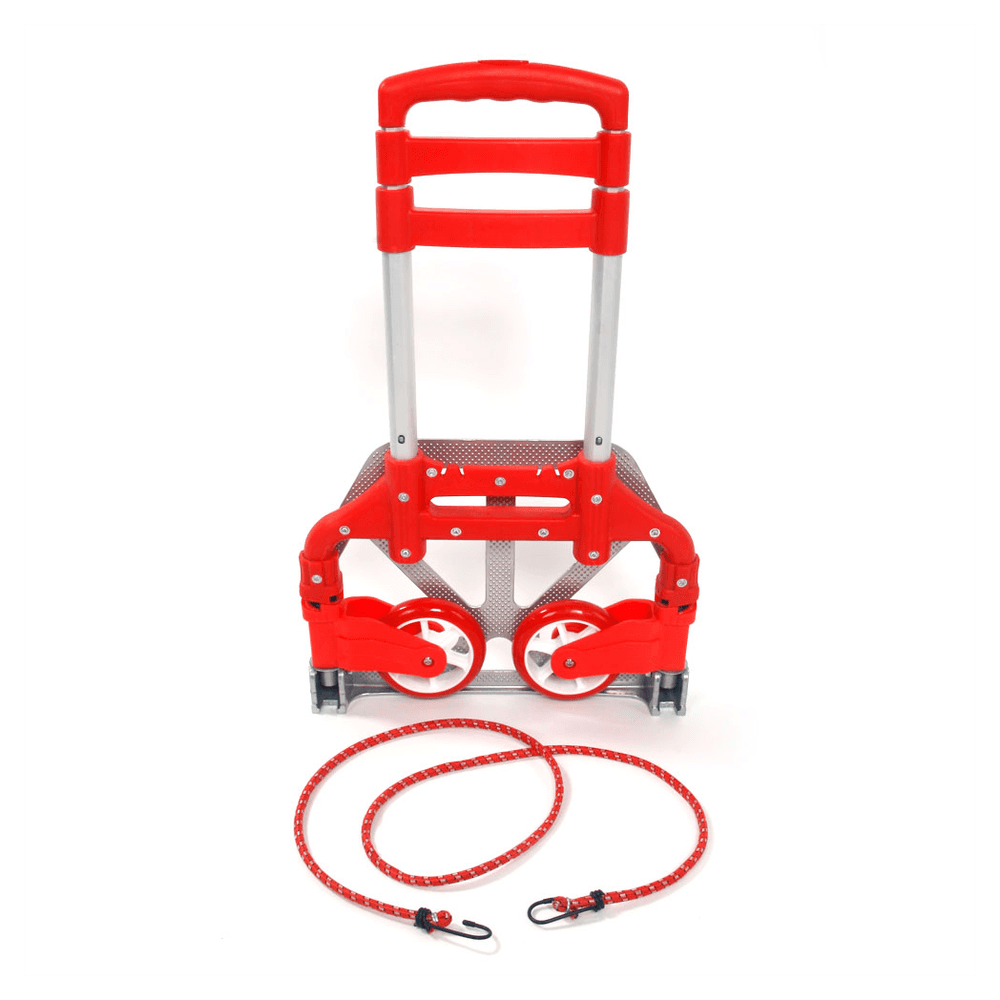 image-Portable Aluminium Cart Folding Dolly Push Truck Hand Collapsible Trolley Luggage Red