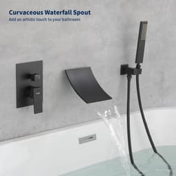 image-Male NPT Waterfall Shower head with Handheld, Matte Black Bathtub Shower Faucet with High Flow Wall Mount Tub Faucet, Single Handle Bathroom Tub Mixer Tap Hand Shower System with Curved Spout Commerci