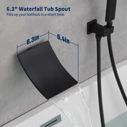 image-Male NPT Waterfall Shower head with Handheld, Matte Black Bathtub Shower Faucet with High Flow Wall Mount Tub Faucet, Single Handle Bathroom Tub Mixer Tap Hand Shower System with Curved Spout Commerci