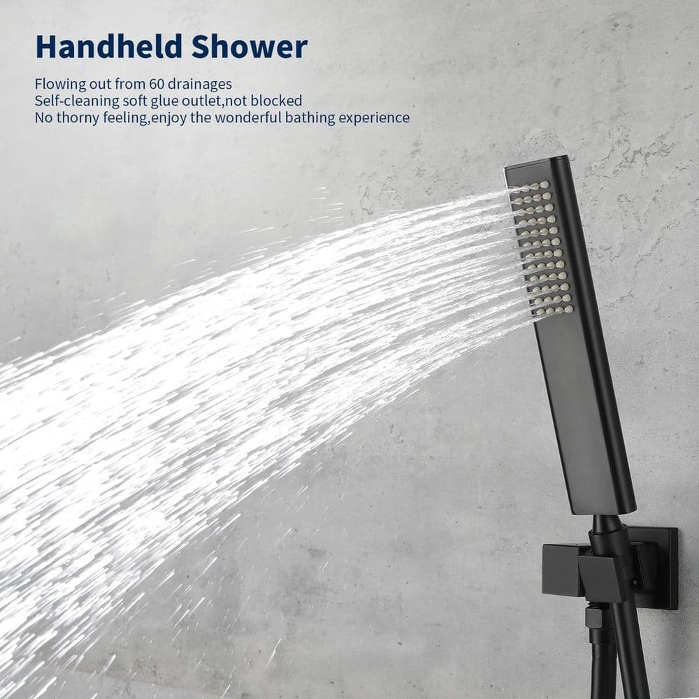 image-Male NPT Waterfall Shower head with Handheld, Matte Black Bathtub Shower Faucet with High Flow Wall Mount Tub Faucet, Single Handle Bathroom Tub Mixer Tap Hand Shower System with Curved Spout Commerci