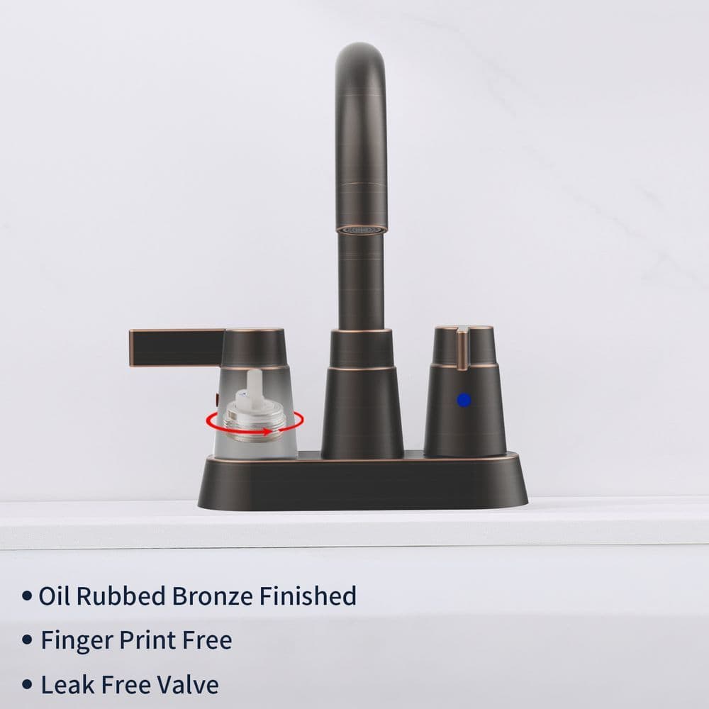 image-Bathroom Faucet Oil Rubbed Bronze 2-Handle Bathroom Sink Faucet 360 Degree High Arc Swivel Spout Centerset 4 Inch Vanity Faucet Bathroom Faucet 3 Holes Lavatory Faucet
