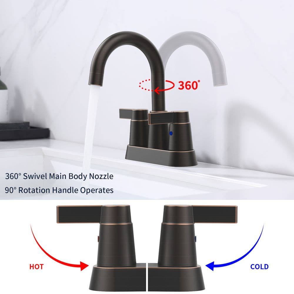 image-Bathroom Faucet Oil Rubbed Bronze 2-Handle Bathroom Sink Faucet 360 Degree High Arc Swivel Spout Centerset 4 Inch Vanity Faucet Bathroom Faucet 3 Holes Lavatory Faucet