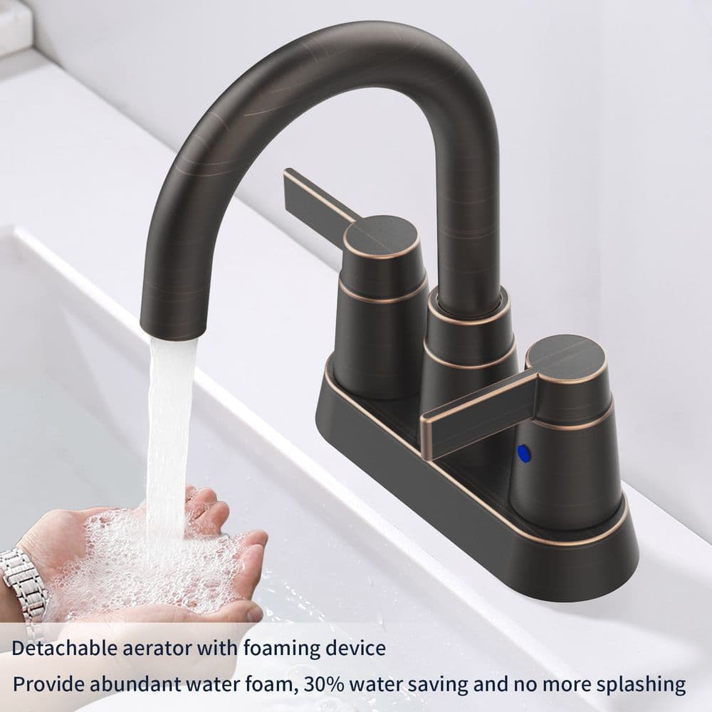image-Bathroom Faucet Oil Rubbed Bronze 2-Handle Bathroom Sink Faucet 360 Degree High Arc Swivel Spout Centerset 4 Inch Vanity Faucet Bathroom Faucet 3 Holes Lavatory Faucet