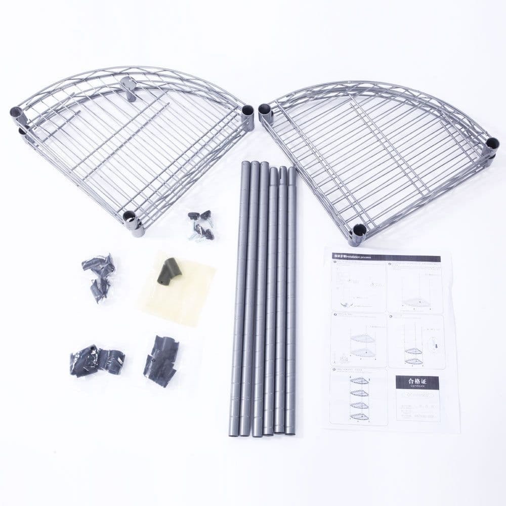 image-XM-243S Fan-shaped Carbon Steel Metal Assembly 4-Tier Storage Rack Silver Gray