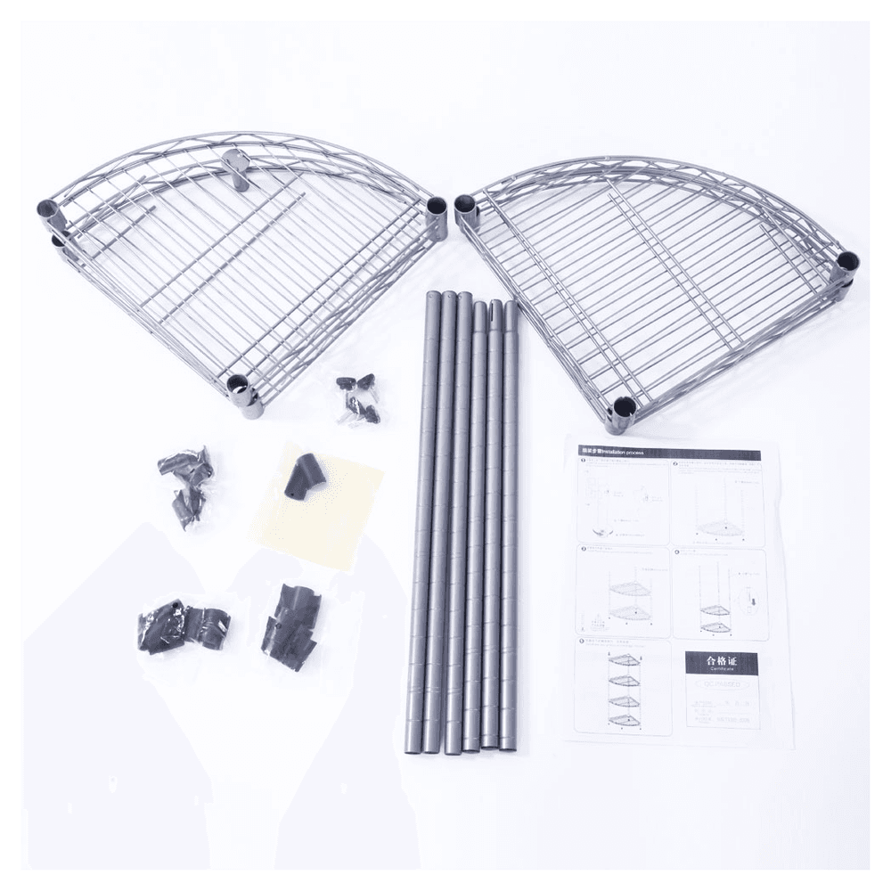 image-XM-243S Fan-shaped Carbon Steel Metal Assembly 4-Tier Storage Rack Silver Gray
