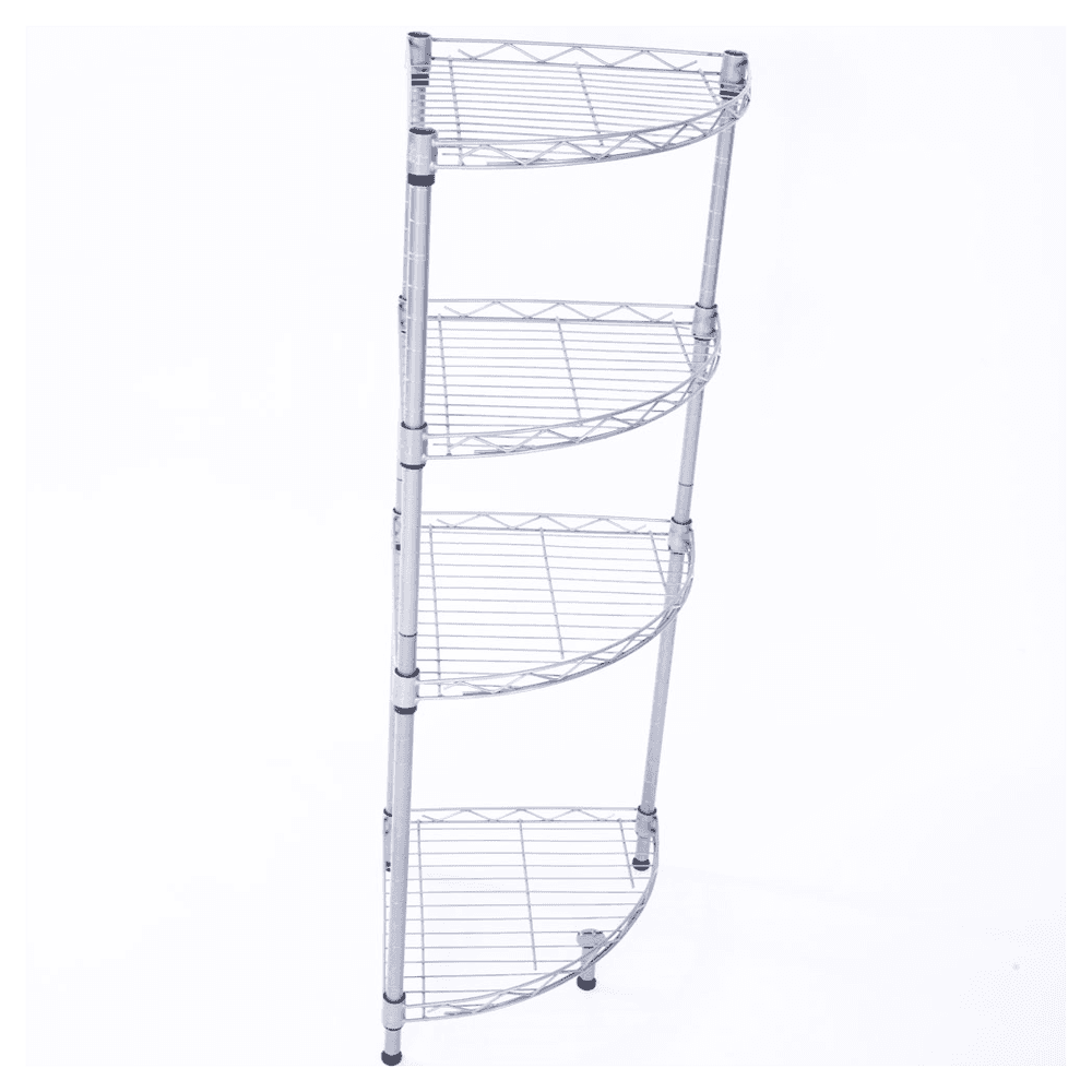 image-XM-243S Fan-shaped Carbon Steel Metal Assembly 4-Tier Storage Rack Silver Gray