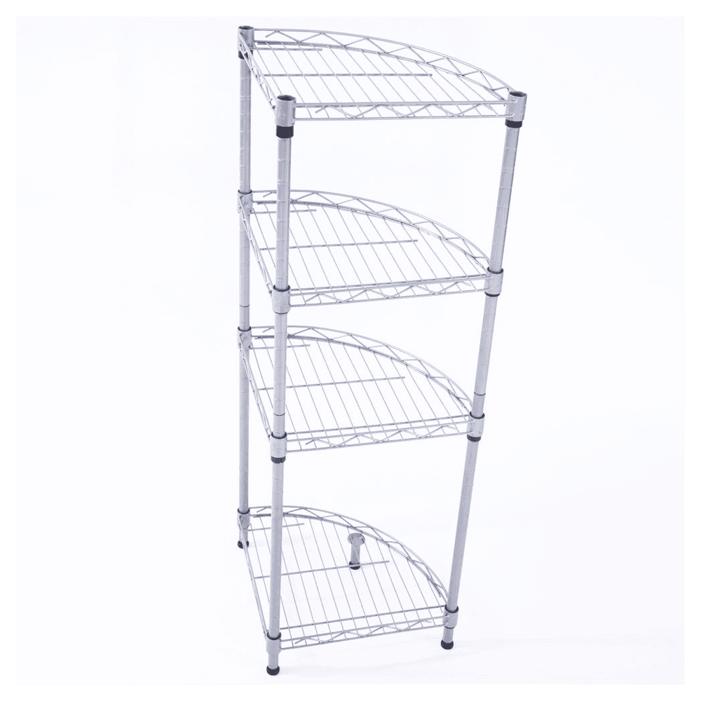 image-XM-243S Fan-shaped Carbon Steel Metal Assembly 4-Tier Storage Rack Silver Gray