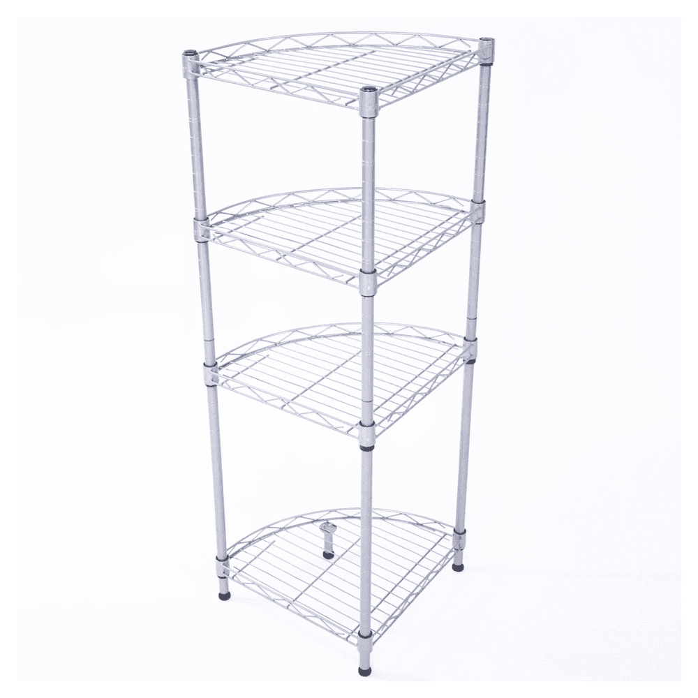 image-XM-243S Fan-shaped Carbon Steel Metal Assembly 4-Tier Storage Rack Silver Gray