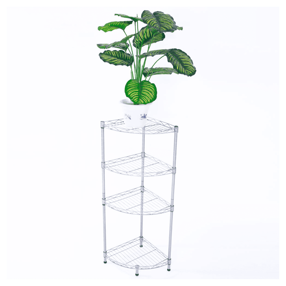 image-XM-243S Fan-shaped Carbon Steel Metal Assembly 4-Tier Storage Rack Silver Gray