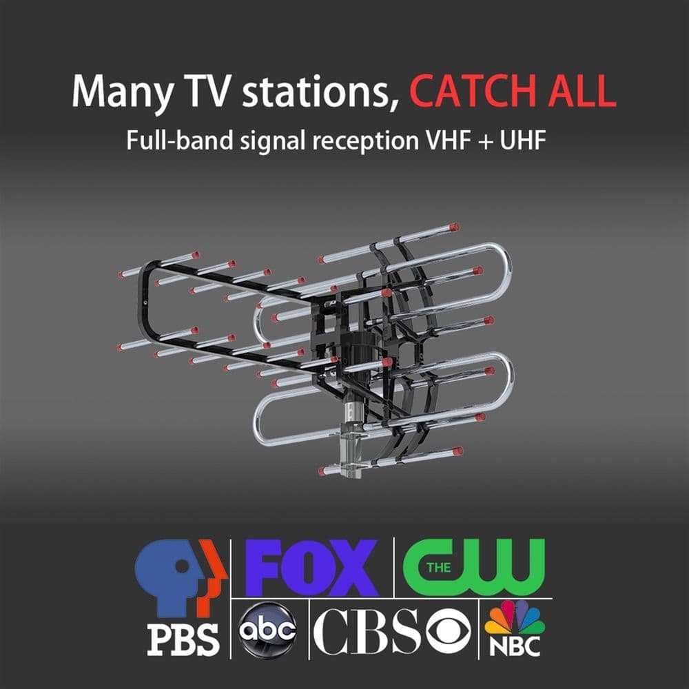 image-TA-851B 360°Rotation UV Dual Frequency 45-860MHz 22-38dB Open Antenna Silver