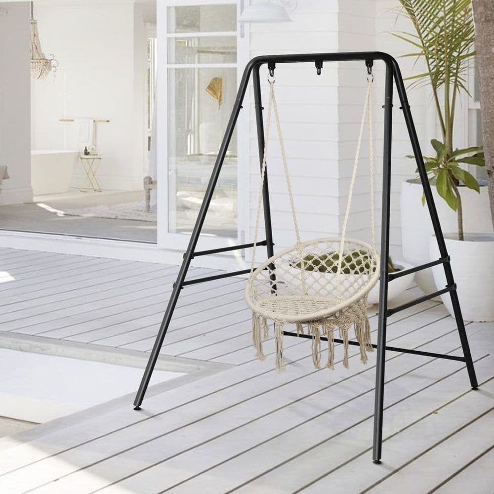 image-133*137*180cm Wrought Iron Four-Legged Standing 200kg Three Rings Hanging Chair Frame Black