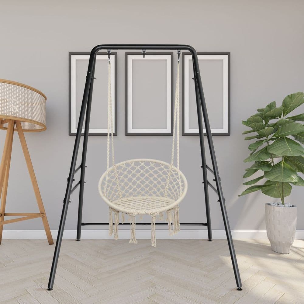 image-133*137*180cm Wrought Iron Four-Legged Standing 200kg Three Rings Hanging Chair Frame Black