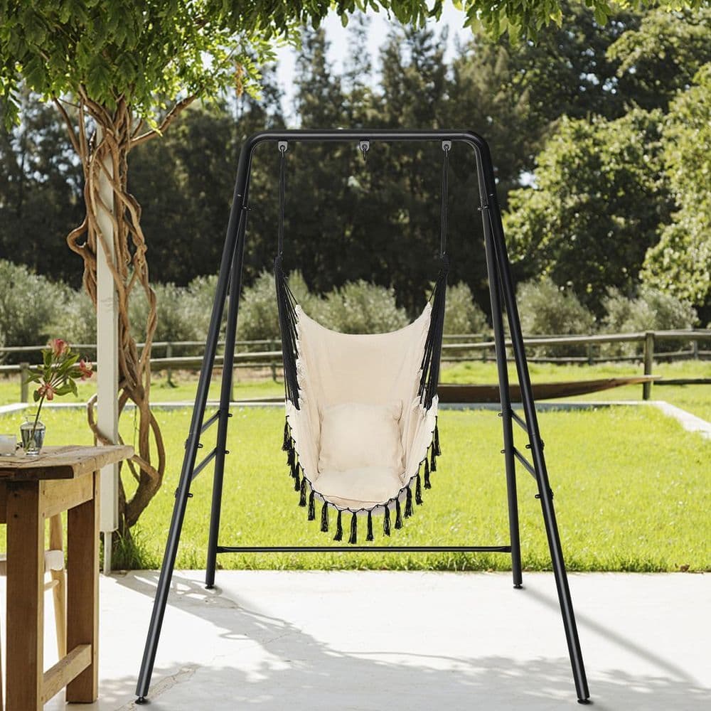 image-133*137*180cm Wrought Iron Four-Legged Standing 200kg Three Rings Hanging Chair Frame Black