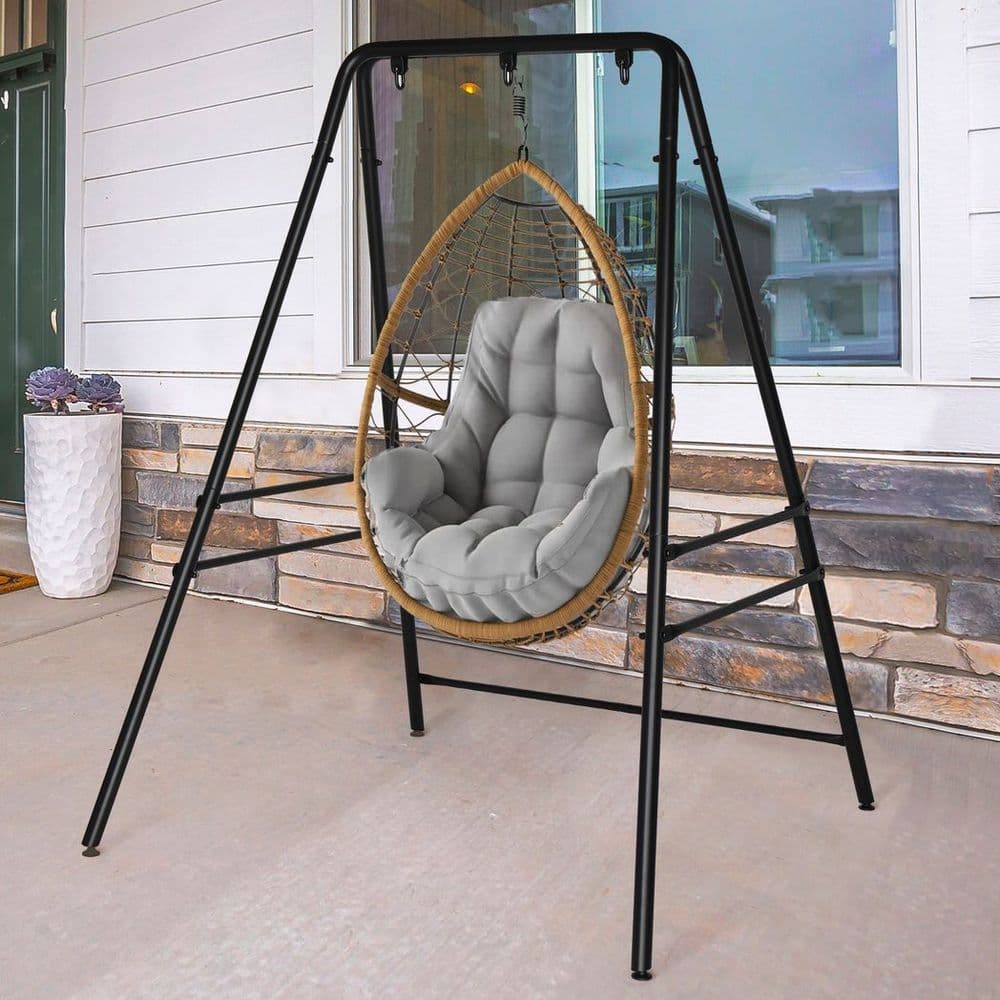 image-133*137*180cm Wrought Iron Four-Legged Standing 200kg Three Rings Hanging Chair Frame Black