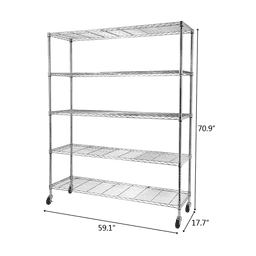 image-5-Tier NSF-Certified Steel Wire Shelving with Wheels