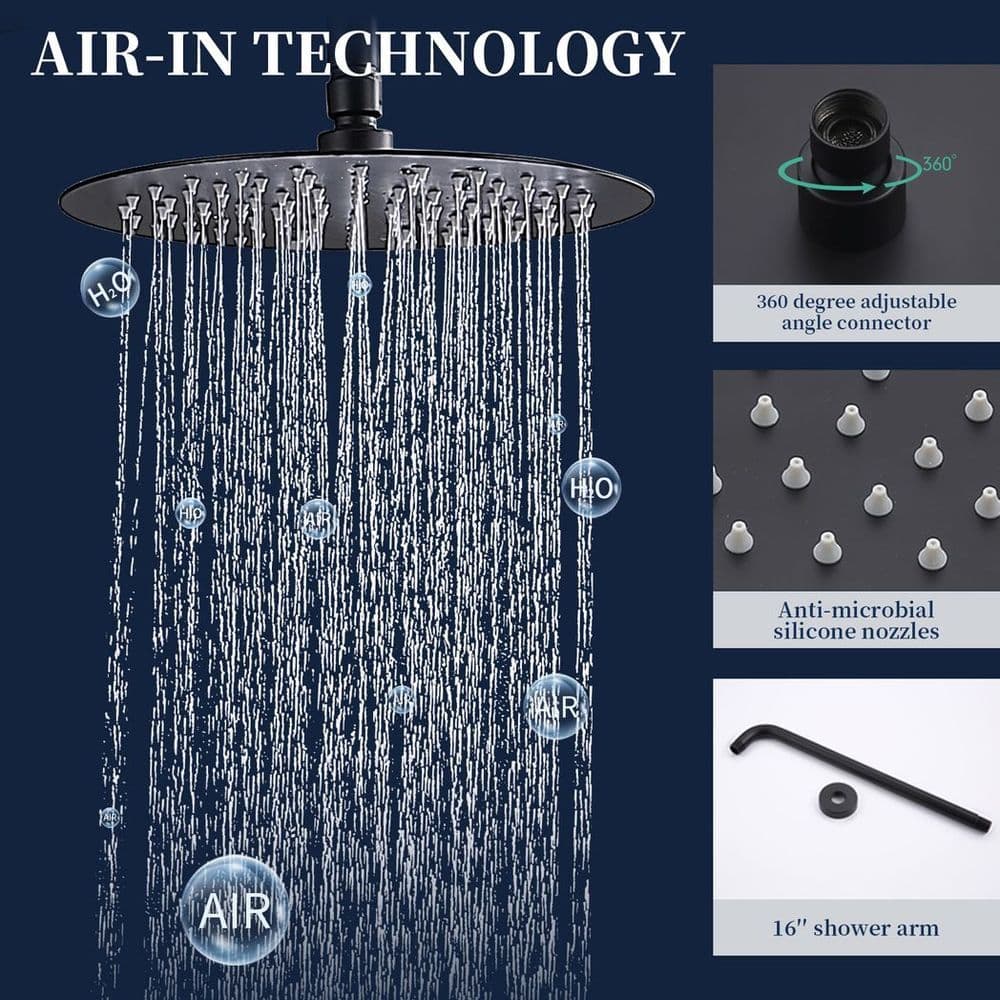 image-Shower System Shower Faucet Combo Set Wall Mounted with 10" Rainfall Shower Head and handheld shower faucet, Matte Black Finish with Brass Valve Rough-In