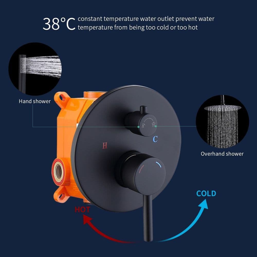 image-Shower System Shower Faucet Combo Set Wall Mounted with 10" Rainfall Shower Head and handheld shower faucet, Matte Black Finish with Brass Valve Rough-In